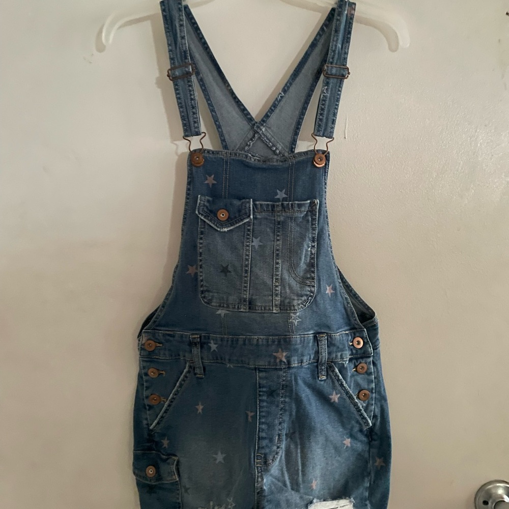 Denim Overall Dress with Star Pattern